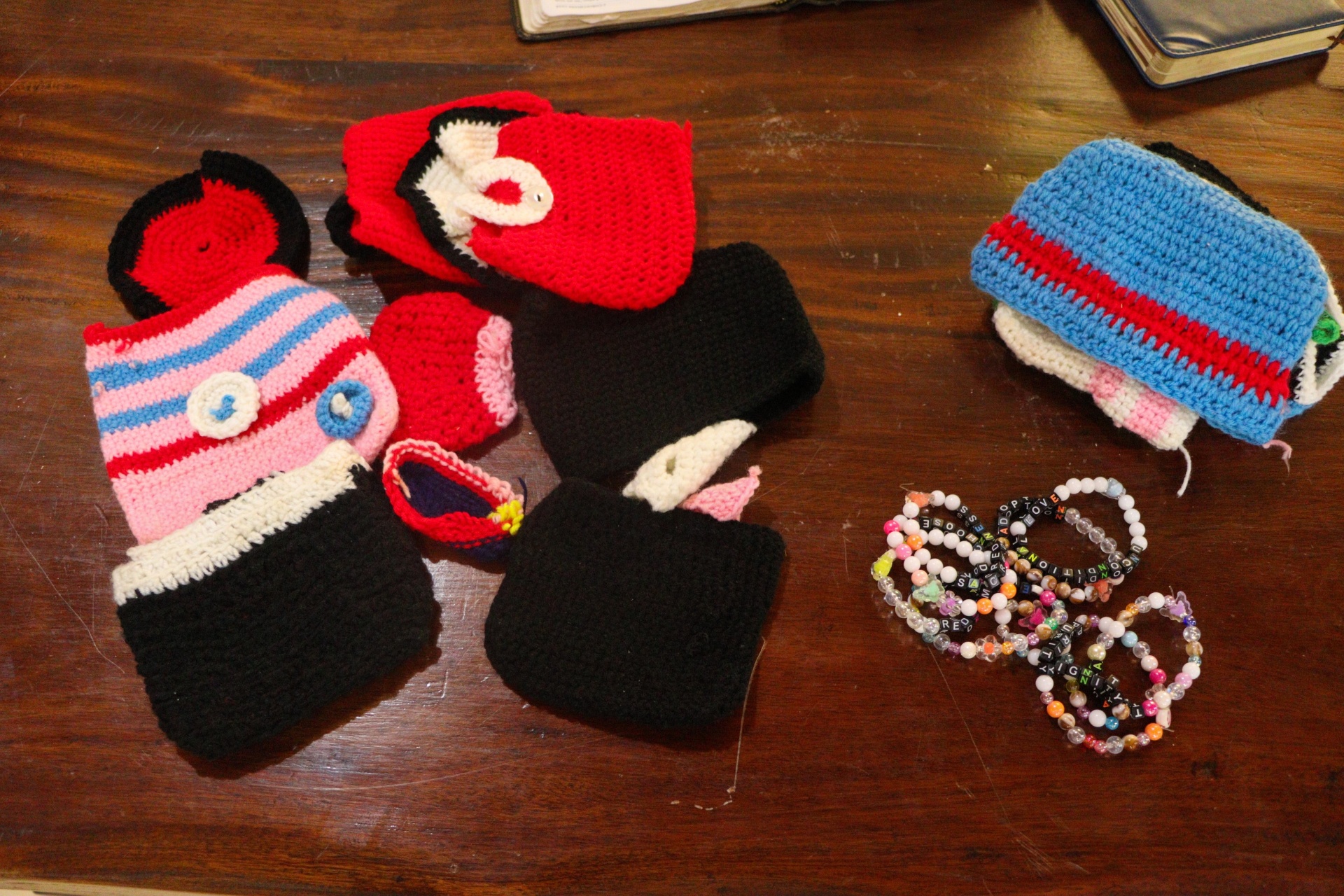 Finished crochet items produced by GGF trainees